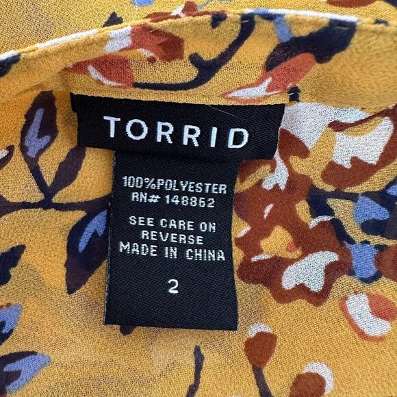 Torrid Lexie Yellow Floral Chiffon Hi-Lo Babydoll Sheer Tunic Size 2 2x Plus - Picture 6 of 8
